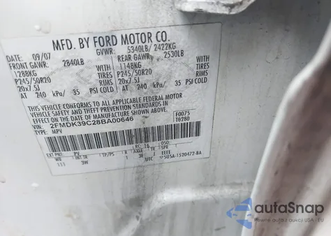 2008 Ford Edge Limited z USA, uszkodzony, nr VIN 2FMDK39C28BA00646